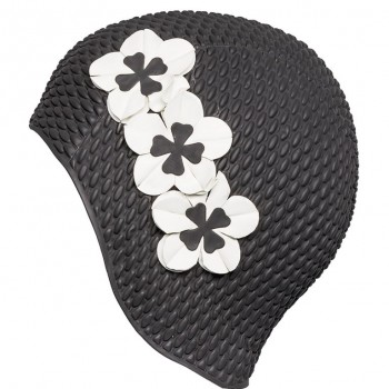 Шапочка для плавания 3119-20 черная с белыми цветами